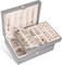 Luxury 2-Layer Jewelry Box Organizer for Women & Men – PU Leather Jewelry Storage Case with Removable Tray for Necklaces, Earrings & Rings, Elegant Grey Display Jewelry Holder (Grey)